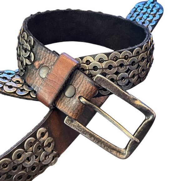 Bill Adler Design Studded Industrial Leather Biker Belt Wide 38 - Picture 3 of 4